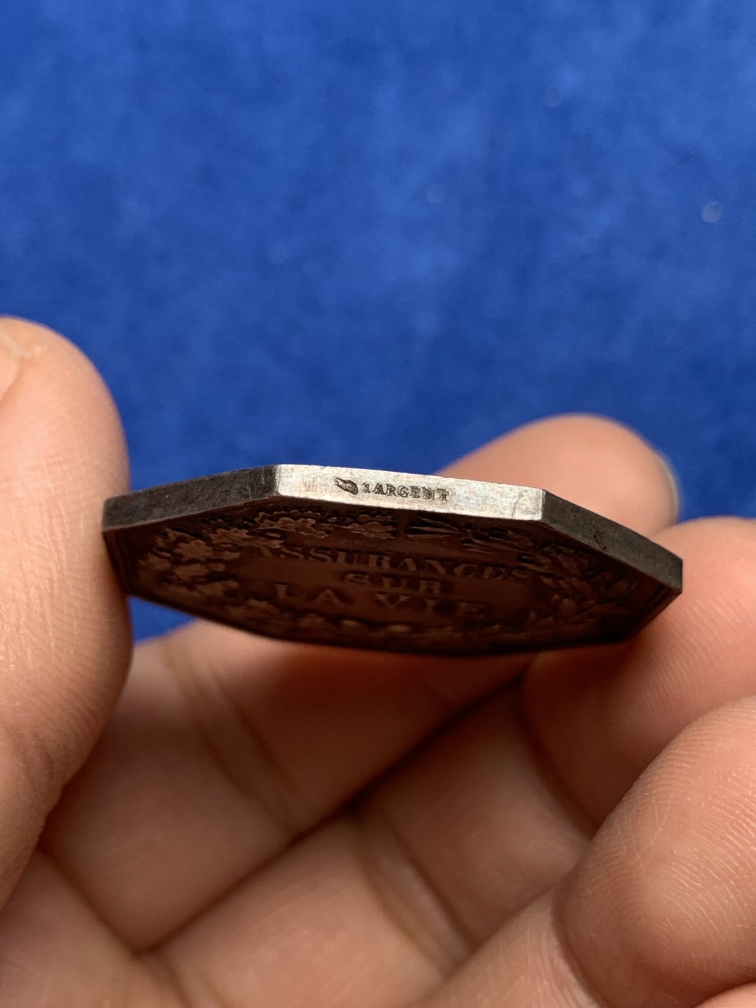 《竞宝斋》第157场-法国八角与章 专场！周日，周一，周四 3场 (全场包邮) 法国八角银质代币，法国人寿保险，19.7g，36.3mm，丰饶角边铭