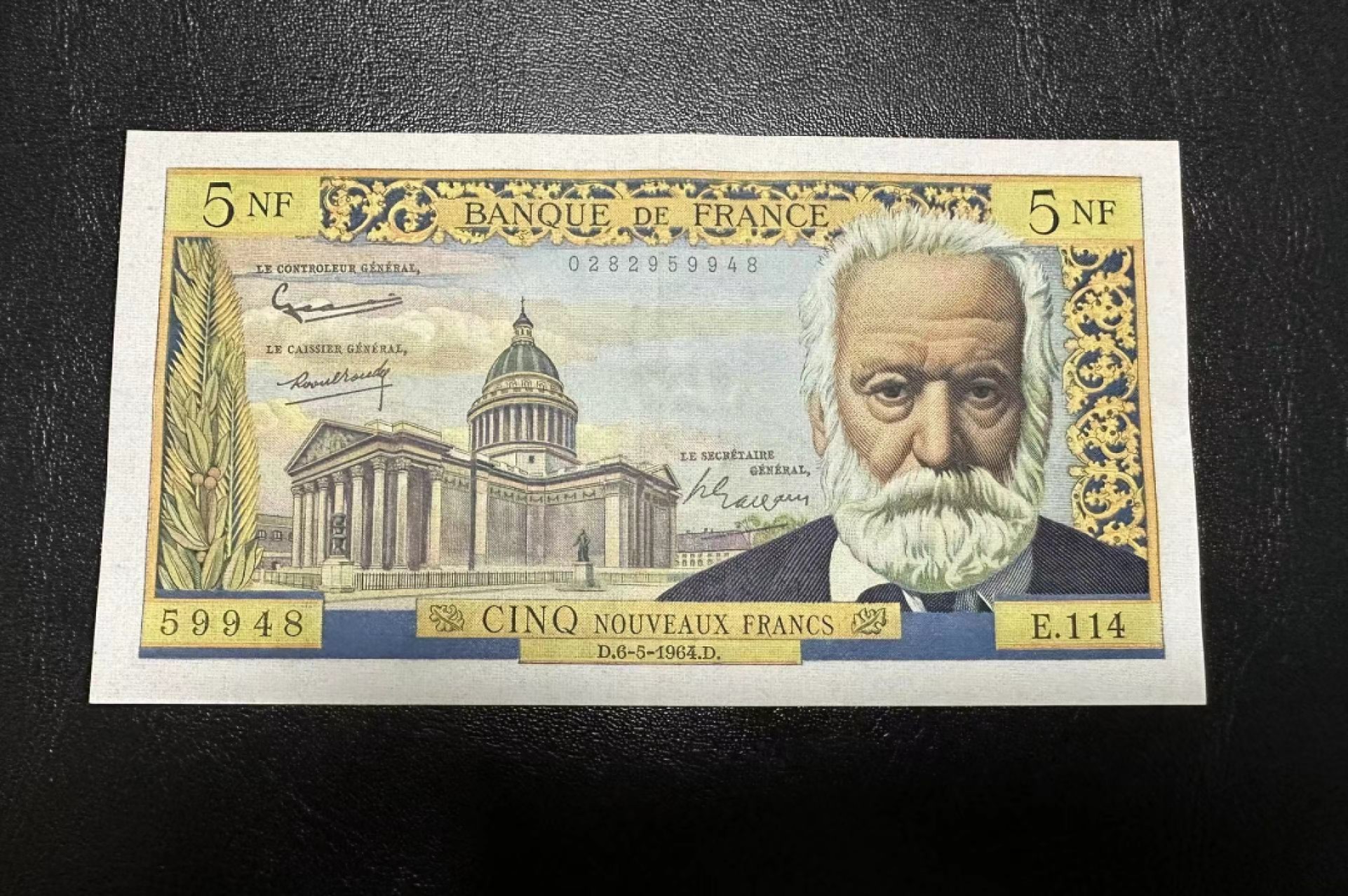 【Blue Auction】✨世界纸币精拍第316期——周日畅拍场 法国 1964年5新法郎 雨果 AU品相
