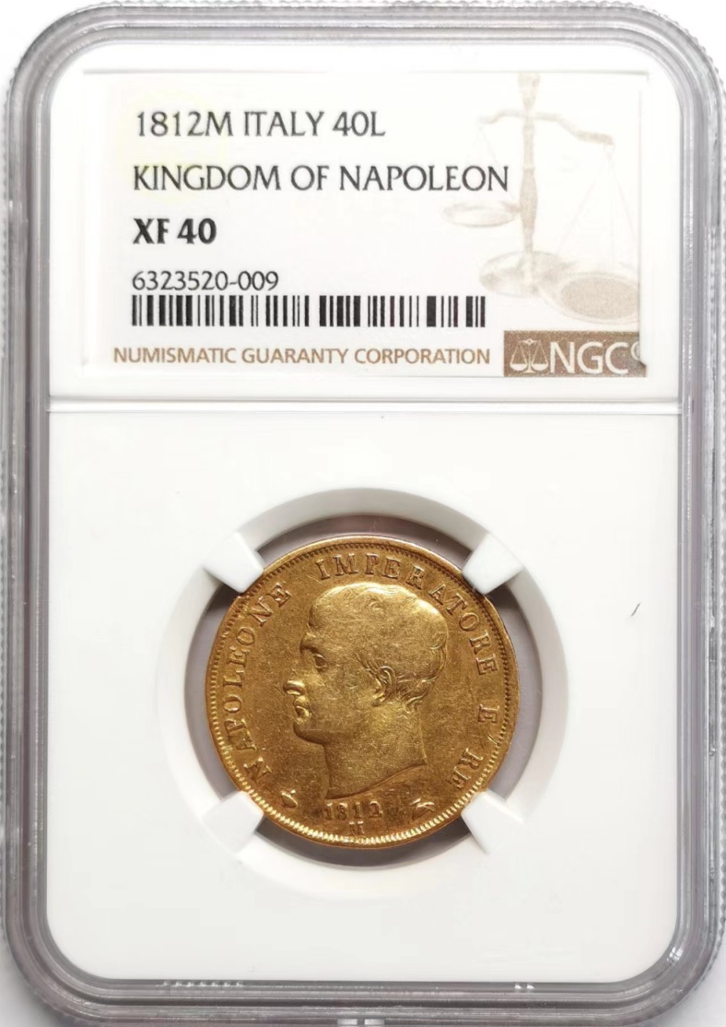 凡希社世界钱币微拍第二百三十六期 1812M意大利王国拿破仑40里拉金币NGC-XF40