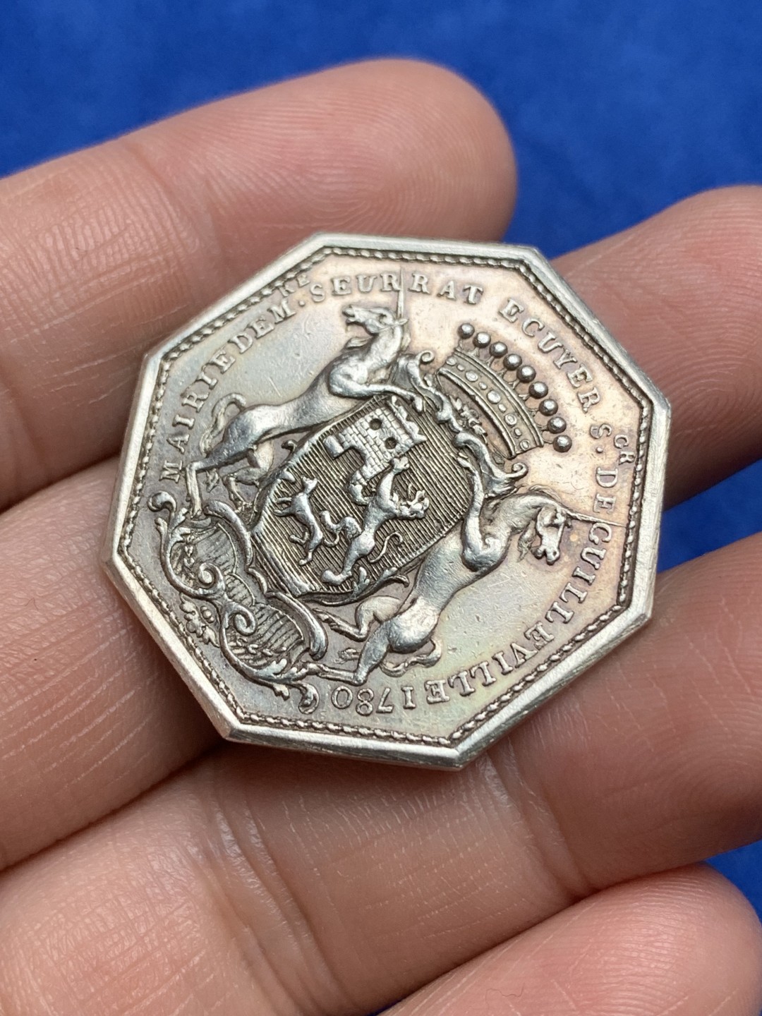 《竞宝斋》第157场-法国八角与章 专场！周日，周一，周四 3场 (全场包邮) 法国八角银质代币，1780年奥尔良市政厅，13.36g，32.4mm，早期无边铭，乾隆年的东西