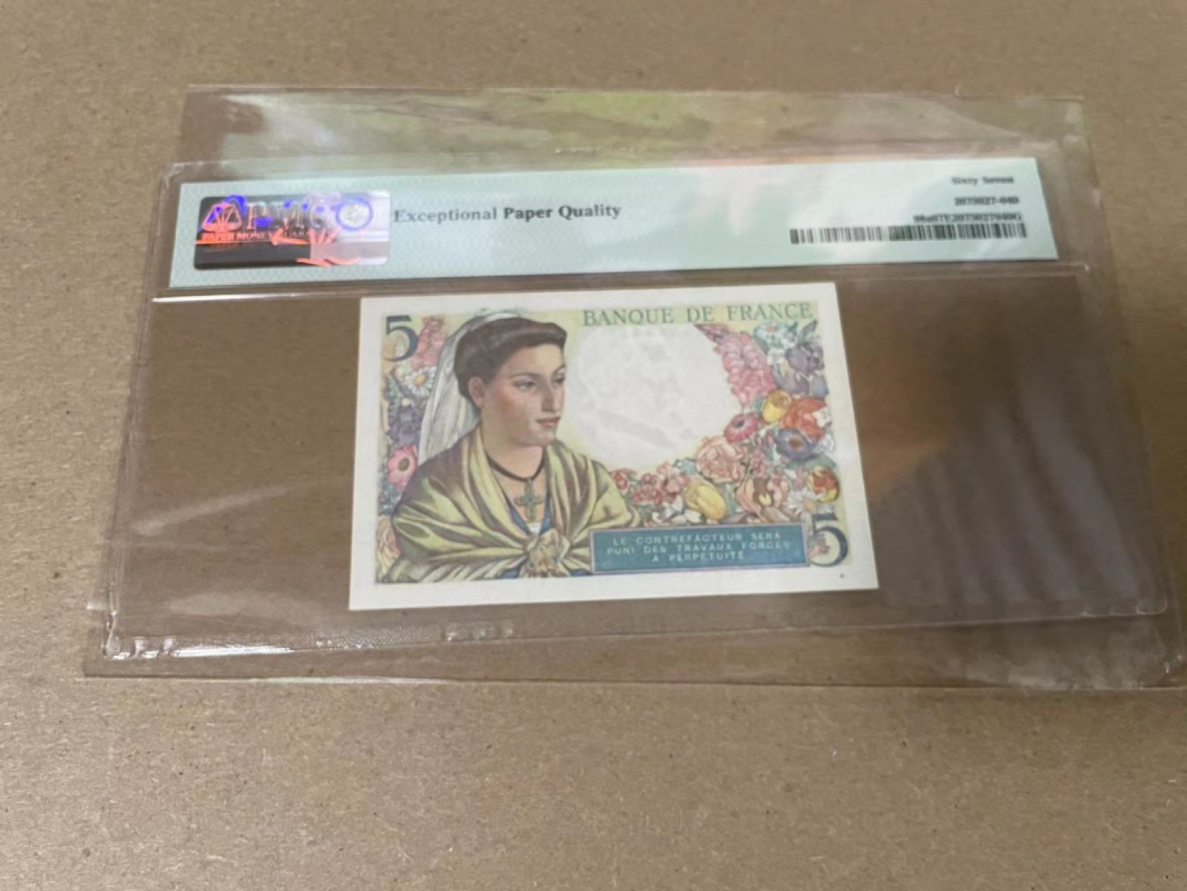 【Blue Auction】✨世界纸币精拍第316期——周日畅拍场 法国 1945年5法郎 PMG67EPQ 