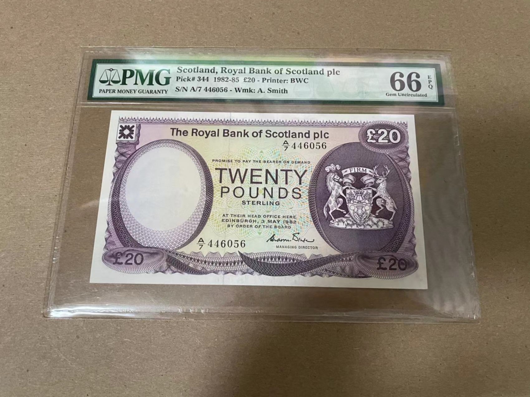 【Blue Auction】✨世界纸币精拍第316期——周日畅拍场 苏格兰 1982-85年20镑 BWC出品 PMG66EPQ 