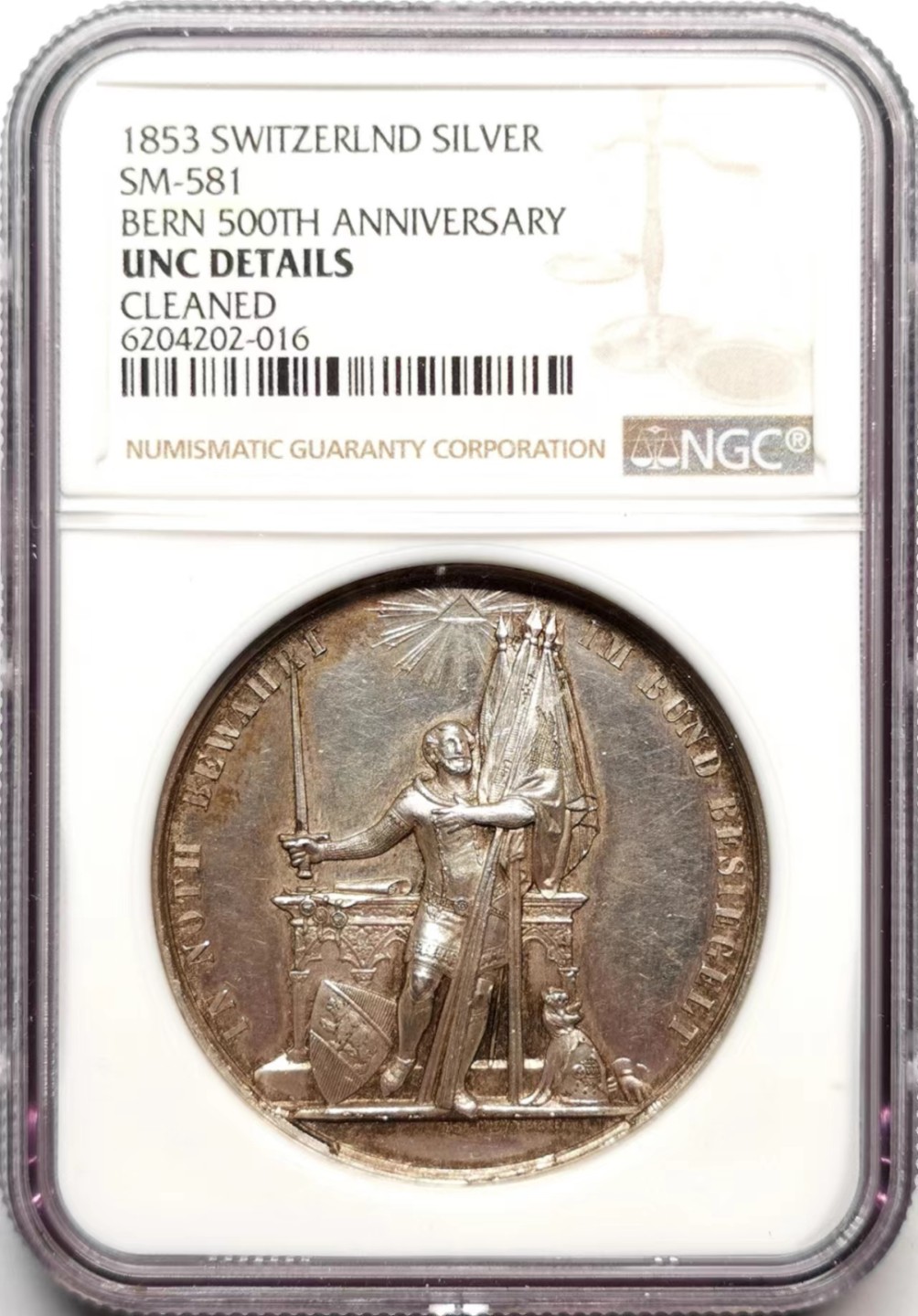 凡希社世界钱币微拍第二百三十六期 1853瑞士伯尔尼500周年纪念银章NGC-UNCD