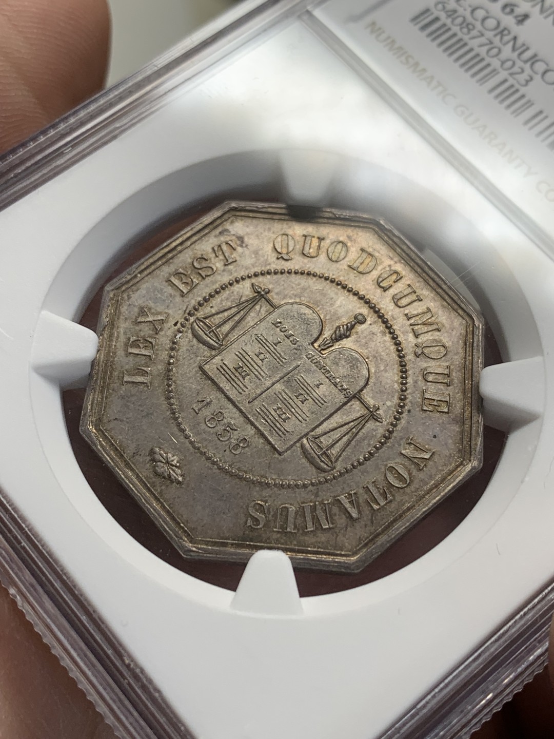 《竞宝斋》第157场-法国八角与章 专场！周日，周一，周四 3场 (全场包邮) NGC-MS64 法国八角银质代币 佩罗讷地区公证人，原味包浆