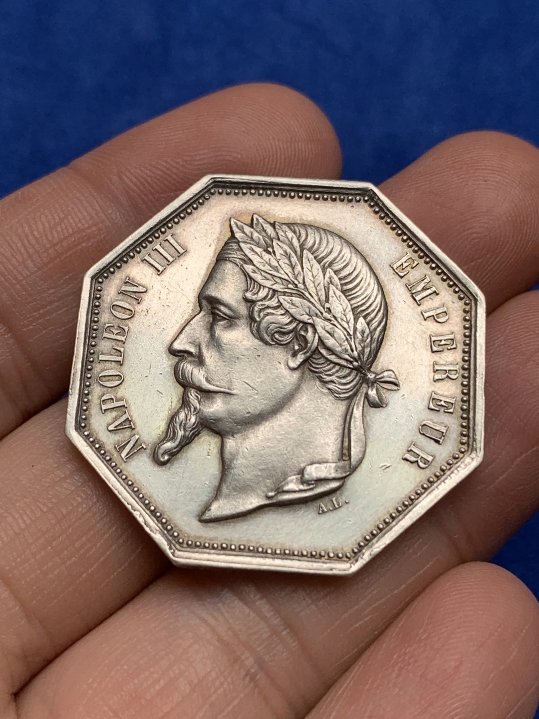 《竞宝斋》第157场-法国八角与章 专场！周日，周一，周四 3场 (全场包邮) 法国八角银质代币，鲁昂地区公证处，22.02g，36.2mm，蜜蜂边铭，大块头