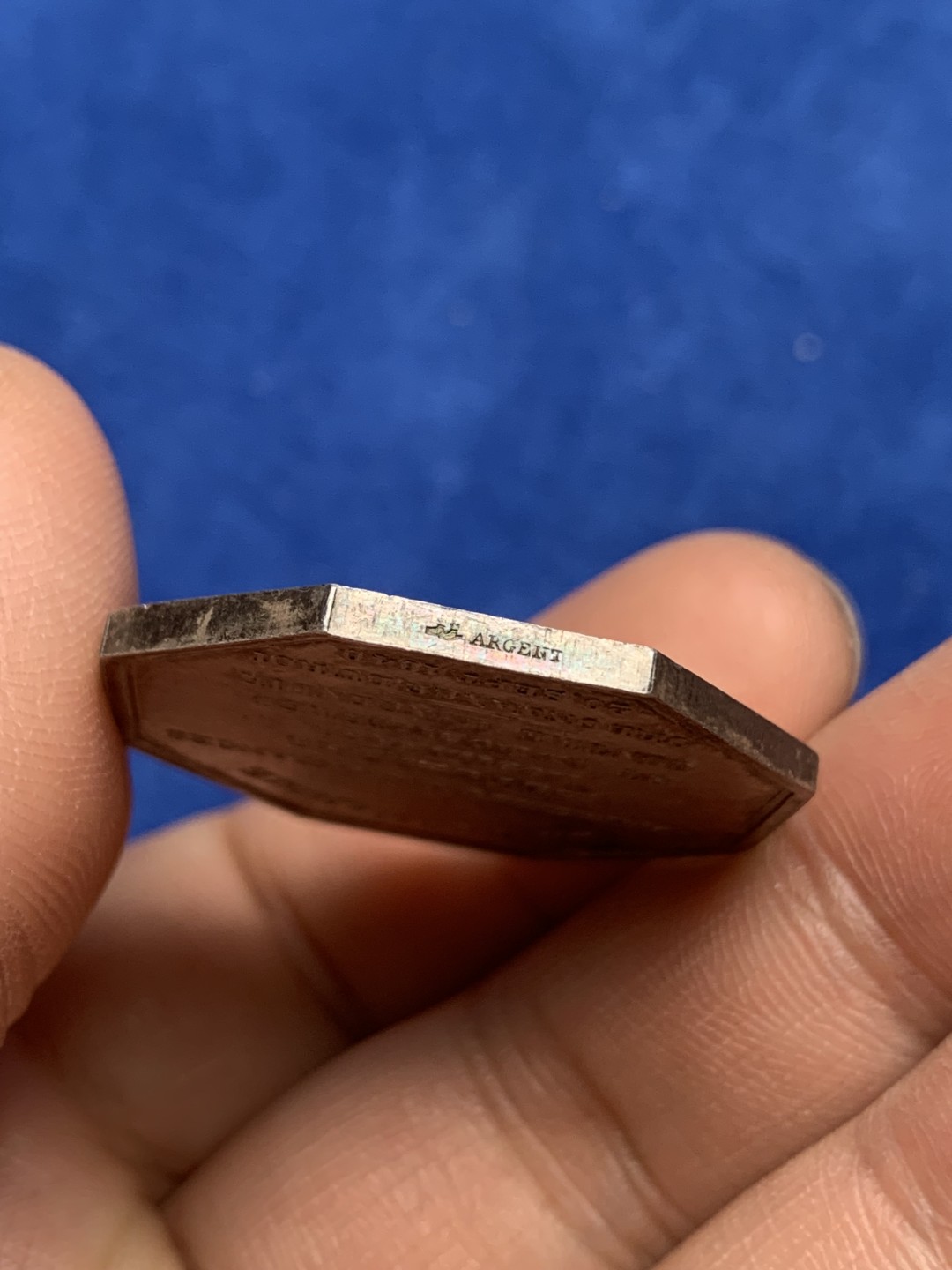 《竞宝斋》第157场-法国八角与章 专场！周日，周一，周四 3场 (全场包邮) 法国八角银质代币，诺曼底保险，15.41g，33.5mm，船首边铭，五彩包浆