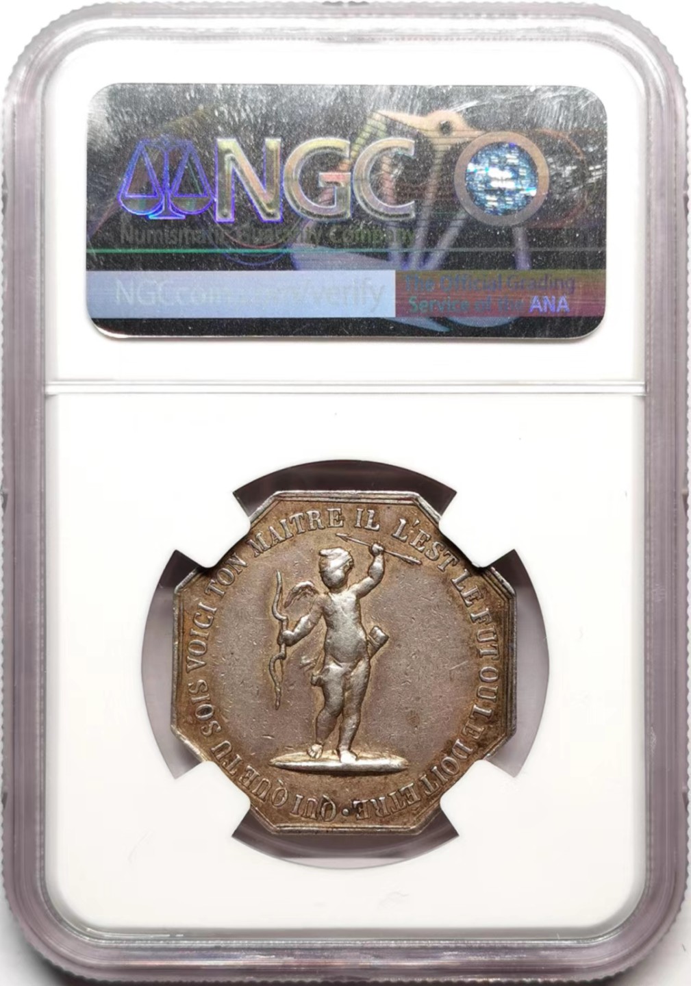 凡希社世界钱币微拍第二百三十六期 十九世纪法国通用保险八角银章NGC-AU50