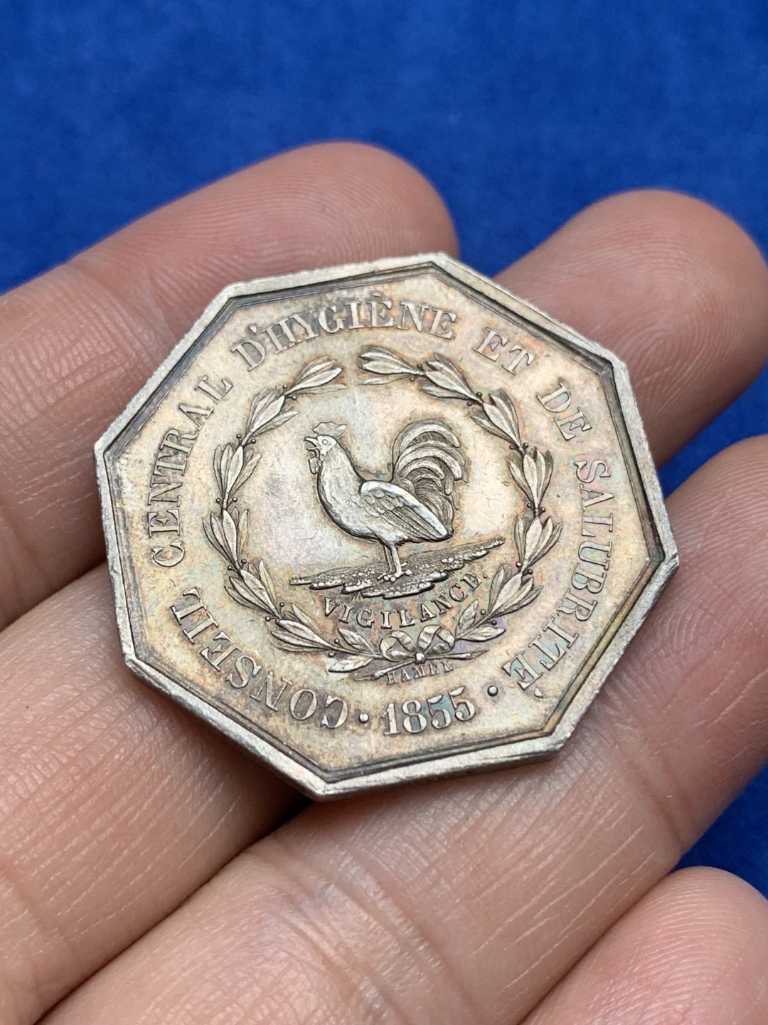 《竞宝斋》第157场-法国八角与章 专场！周日，周一，周四 3场 (全场包邮) 法国八角银质代币，下塞纳省医学会，17.97g，33.8mm，蜜蜂边铭，小公鸡