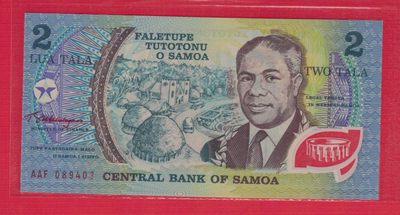 萨摩亚2塔拉 1990年 AAF冠 塑料纪念钞 大洋洲 实物图 UNC - 萨摩亚2塔拉 1990年 AAF冠 塑料纪念钞 大洋洲 实物图 UNC