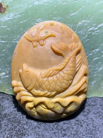 精美亚光战国红玛瑙雕刻手工俏色巧雕莲年有鱼吊坠一个 - 精美亚光战国红玛瑙雕刻手工俏色巧雕莲年有鱼吊坠一个