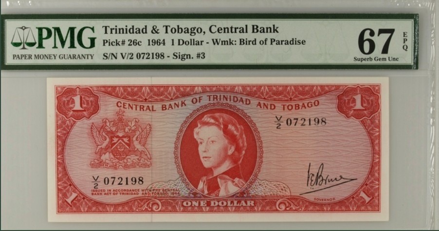 收藏联盟Quantum Auction 第253期拍卖  特立尼达和多巴哥1964年1元 PMG67 