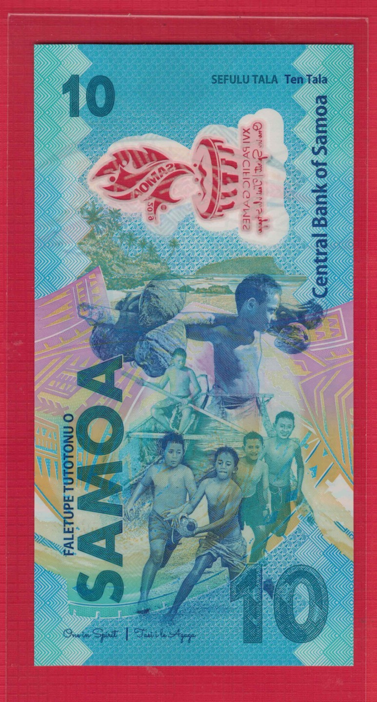 萨摩亚10塔拉 2019年 千位小号 塑料纪念钞 大洋洲币 实物图 UNC