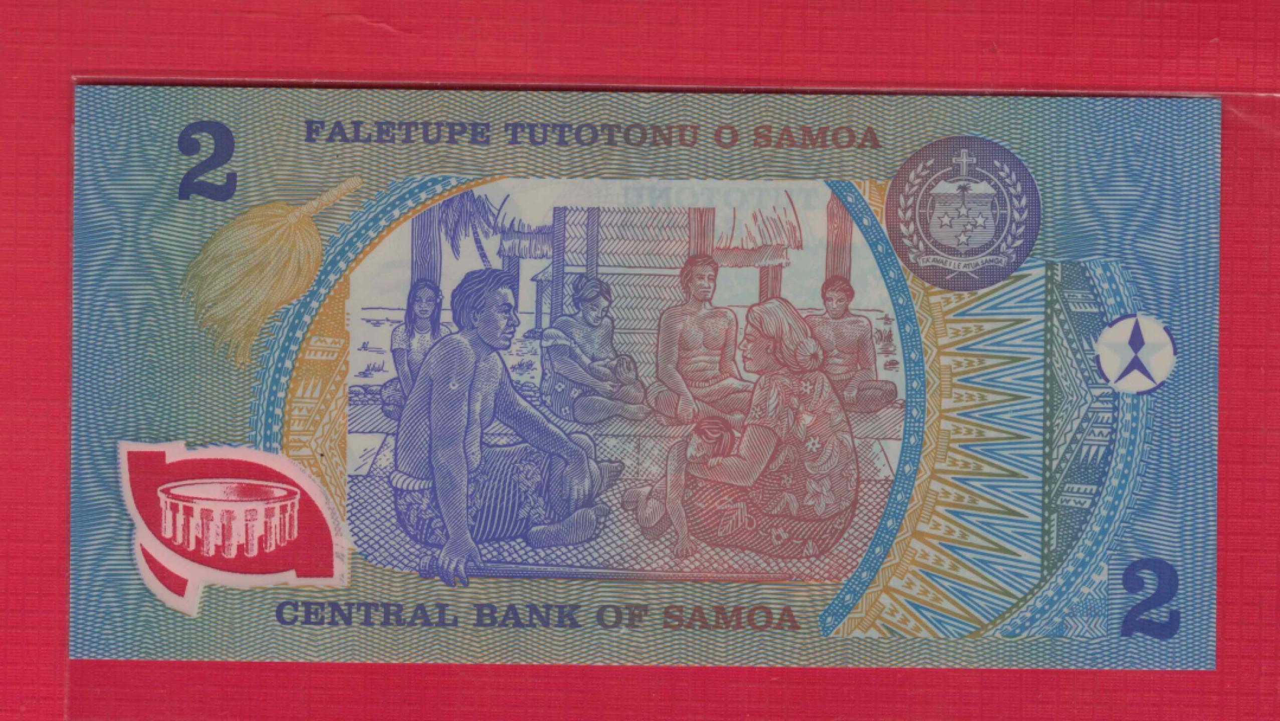 萨摩亚2塔拉 1990年 AAD冠 塑料纪念钞 大洋洲 实物图 UNC