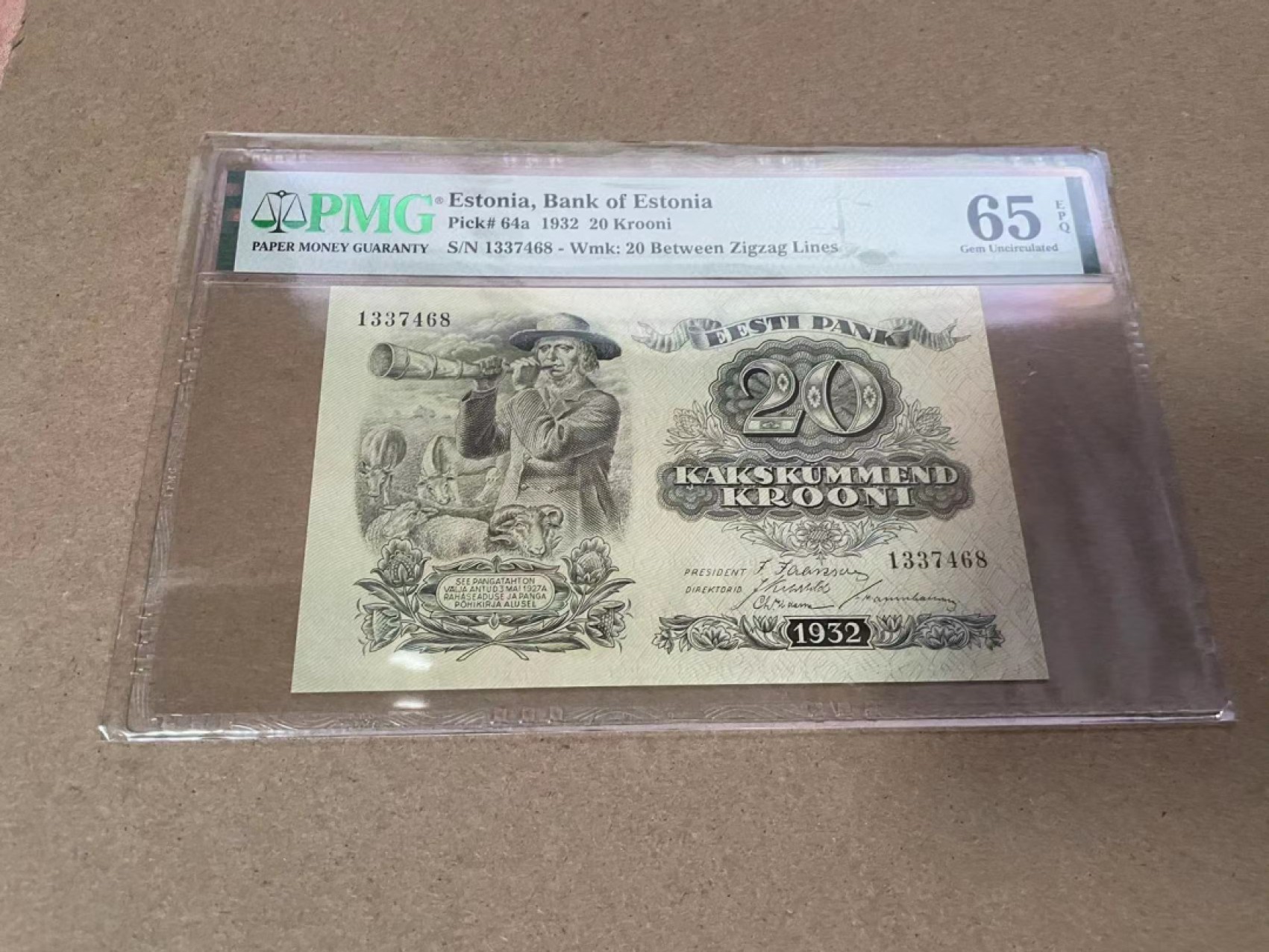 【Blue Auction】✨世界纸币精拍第317期——小精品场 爱沙尼亚 1932年20克朗 PMG65EPQ 