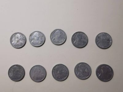 238.【鲸贝乐淘★两拍包邮】三字经·第“亲师友，习礼仪”号拍卖 【越南🇻🇳】法属流通铝币10枚，5分丰收女神头像，难得好品相如图，带原光