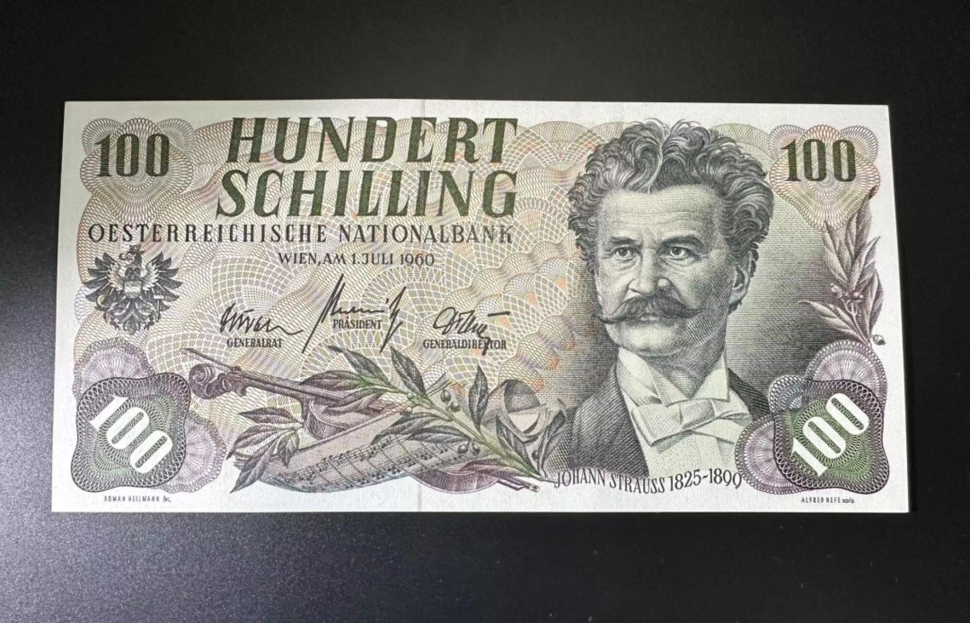 【Blue Auction】✨世界纸币精拍第317期——小精品场 奥地利 1960年100先令 斯特劳斯 全新UNC
