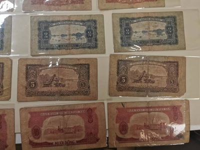 238.【鲸贝乐淘★两拍包邮】三字经·第“亲师友，习礼仪”号拍卖 【中国代印★越南🇻🇳】1958年1.2.5.10盾，3套一起，5盾海鸥水印，流通品相如图所示