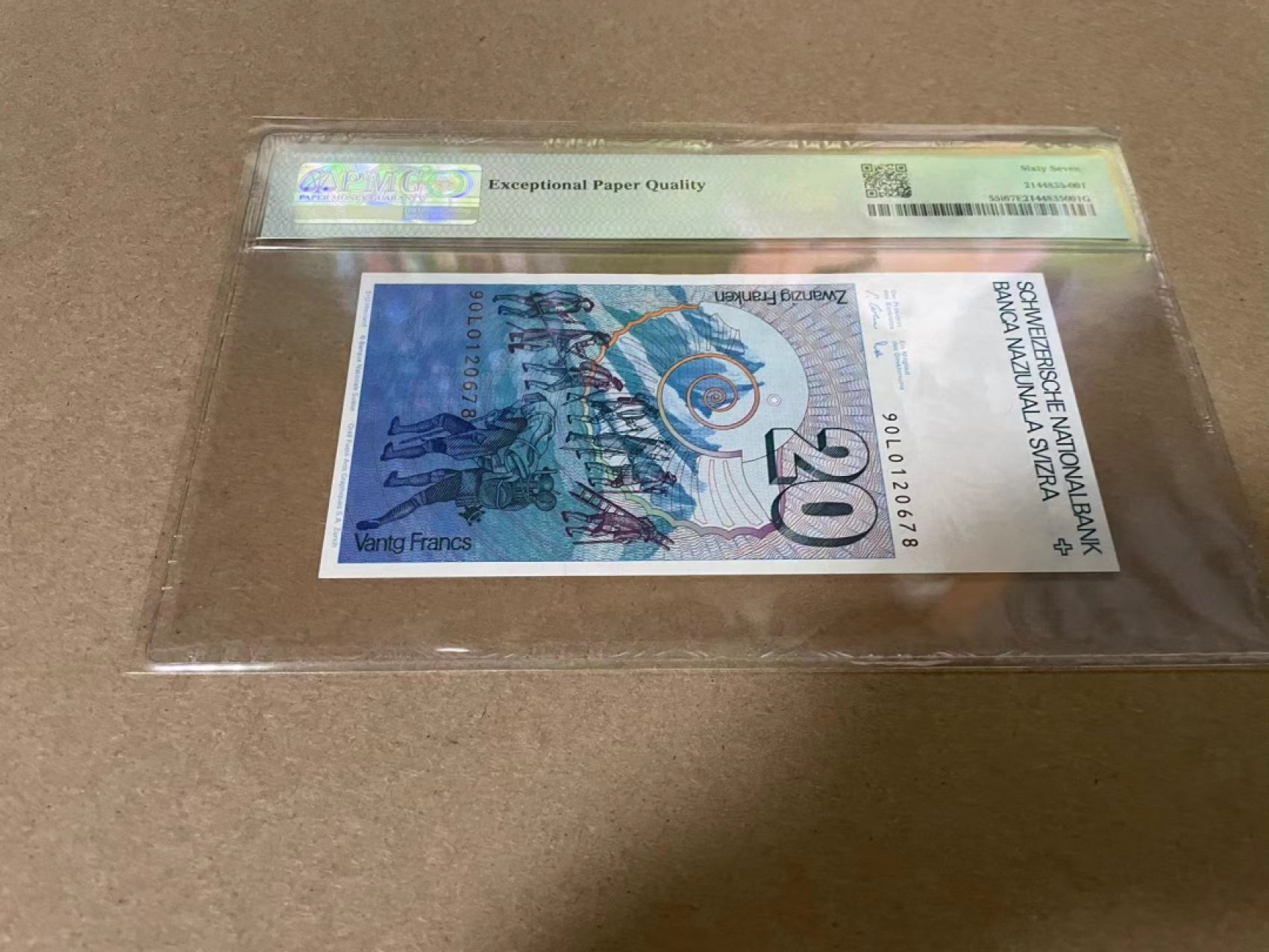 【Blue Auction】✨世界纸币精拍第317期——小精品场 瑞士 1990年20法郎 PMG67EPQ 