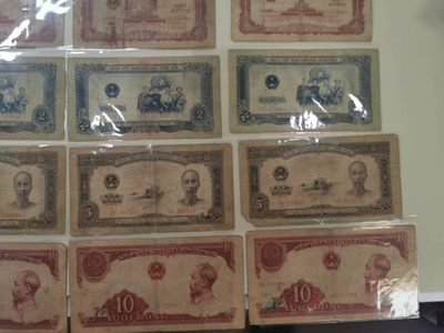 238.【鲸贝乐淘★两拍包邮】三字经·第“亲师友，习礼仪”号拍卖 【中国代印★越南🇻🇳】1958年1.2.5.10盾，3套一起，5盾海鸥水印，流通品相如图所示