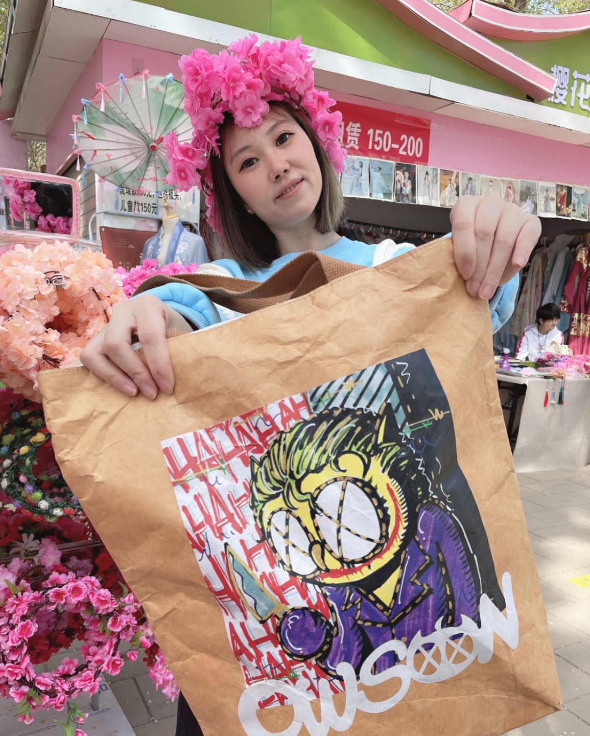 零元拍：展会热卖款，歪歪 OWSON系列杜邦纸手提袋  复古牛皮色防水洗杜邦环保潮流手袋《钢铁侠》，尺寸约35/38.5CM。