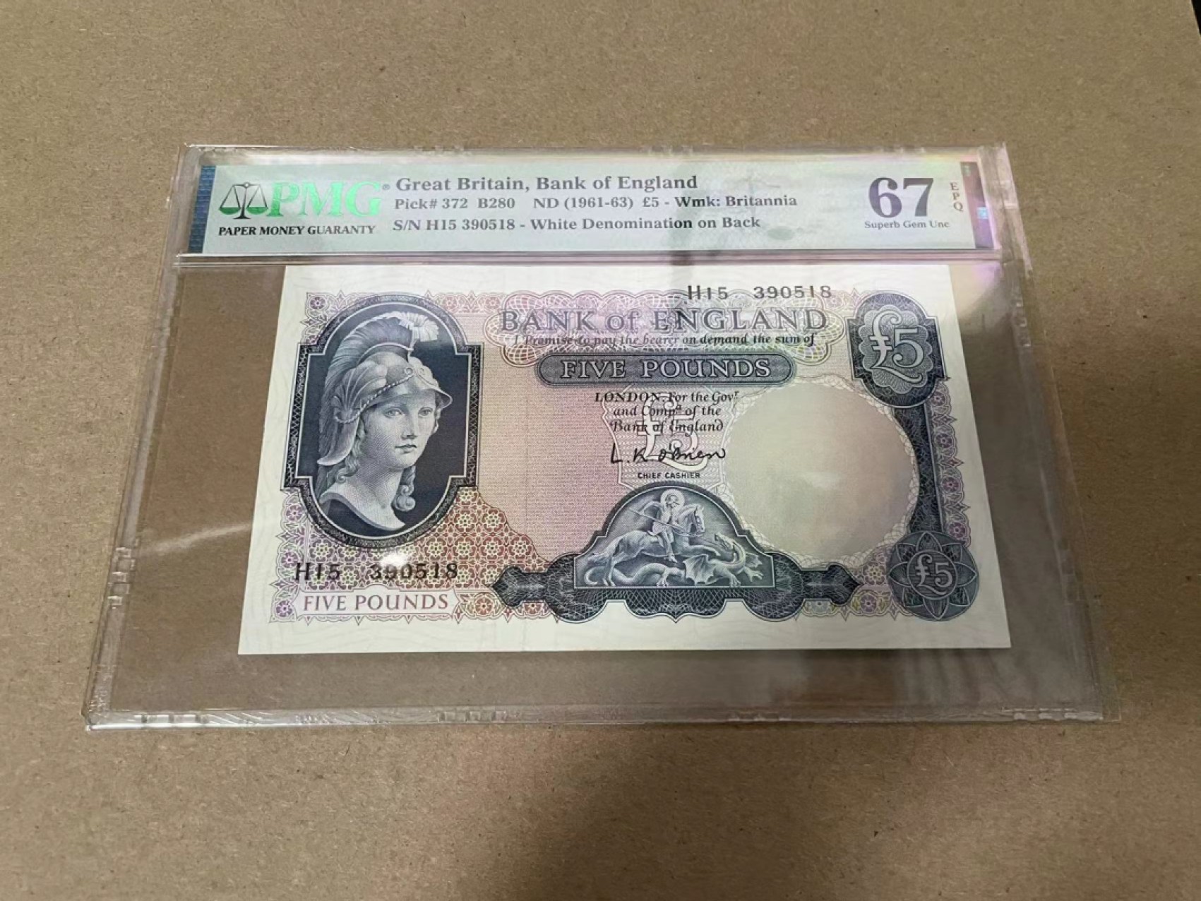【Blue Auction】✨世界纸币精拍第317期——小精品场 【无47】英国B序列 5镑 PMG67EPQ 高分