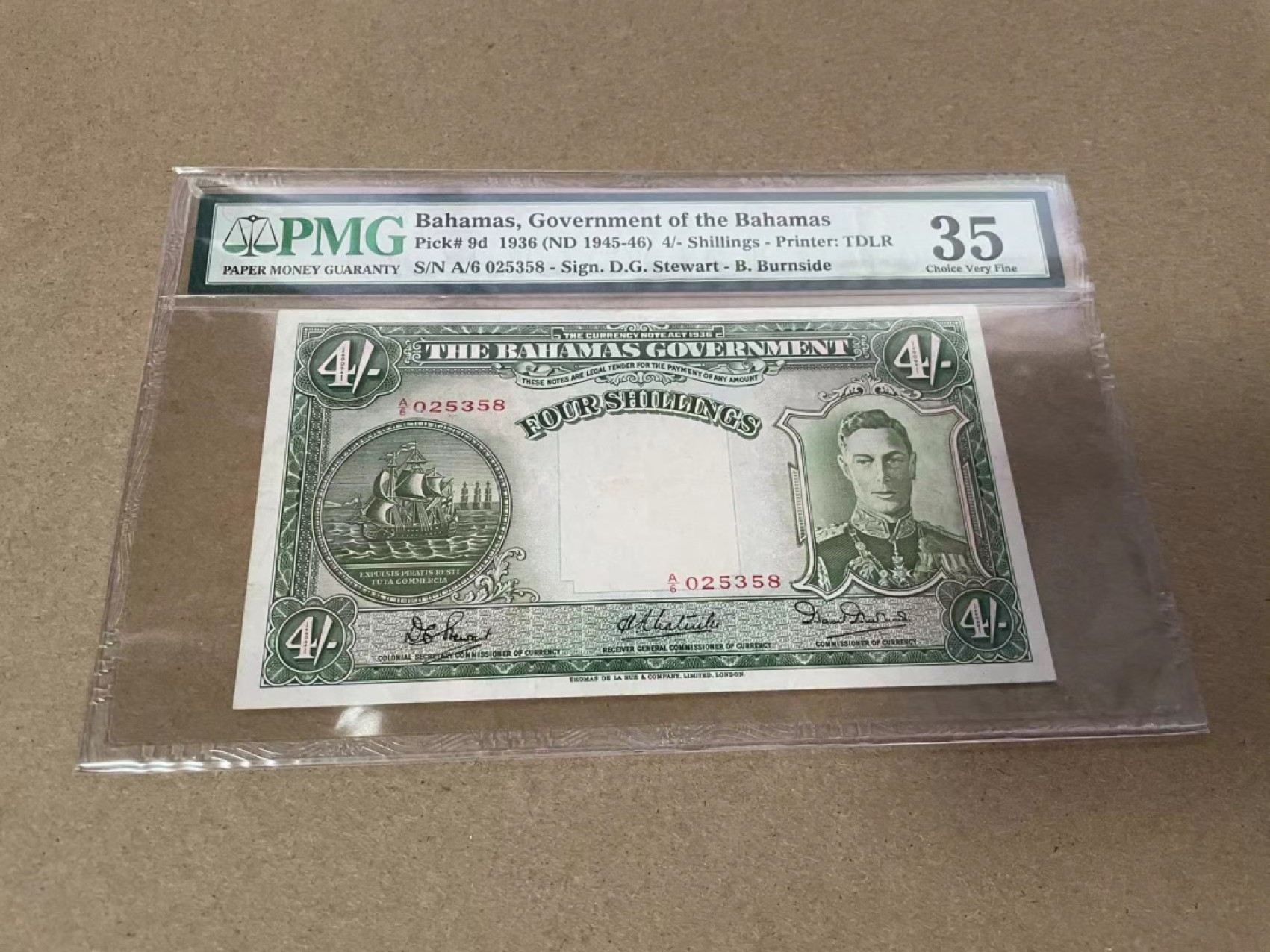 【Blue Auction】✨世界纸币精拍第317期——小精品场 【无47】巴哈马 1945-46年4先令 英王乔六 PMG35