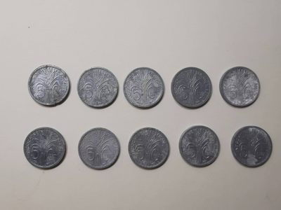 238.【鲸贝乐淘★两拍包邮】三字经·第“亲师友，习礼仪”号拍卖 【越南🇻🇳】法属流通铝币10枚，5分丰收女神头像，难得好品相如图，带原光