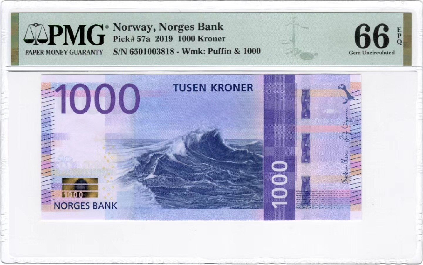 【Blue Auction】✨世界纸币精拍第317期——小精品场 【无47】挪威 2019年1000克朗 PMG66EPQ 
