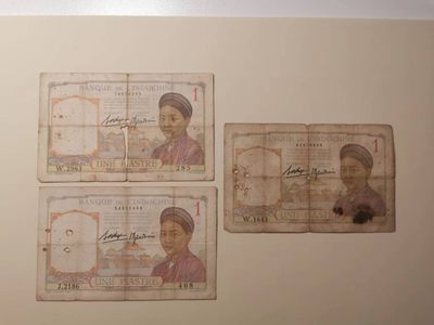 238.【鲸贝乐淘★两拍包邮】三字经·第“亲师友，习礼仪”号拍卖 【越南🇻🇳】东方汇理银行1元3张，流通品相如图