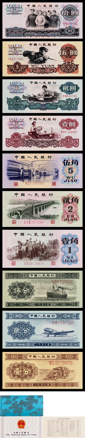 广州中孚2023年春拍-钱币专场 1953-1965年 三版人民币一套10枚 拾圆-壹分各种面值 80年人民银行礼品册 原票全品