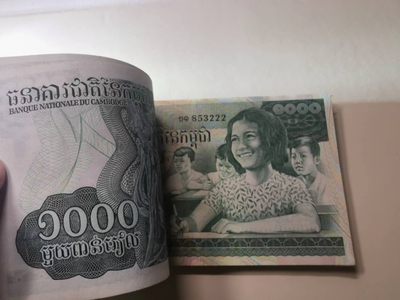 238.【鲸贝乐淘★两拍包邮】三字经·第“亲师友，习礼仪”号拍卖 【柬埔寨🇰🇭★百张混刀】1973年1000瑞尔，大部分连号有222豹子号，全新未流通好品相，极近UNC如图