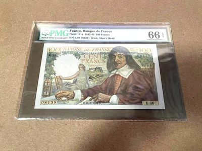 【Blue Auction】✨世界纸币精拍第317期——小精品场 - 【无47】法国 1944年100法郎 PMG66EPQ 笛卡尔  