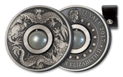 Tuvalu Perth Mint,  2017 Dragon & Pearl - Rotating Pearl 1oz (31.107g) Silver Antiqued 40.6mm Coin - Tuvalu Perth Mint,  2017 Dragon & Pearl - Rotating Pearl 1oz (31.107g) Silver Antiqued 40.6mm Coin