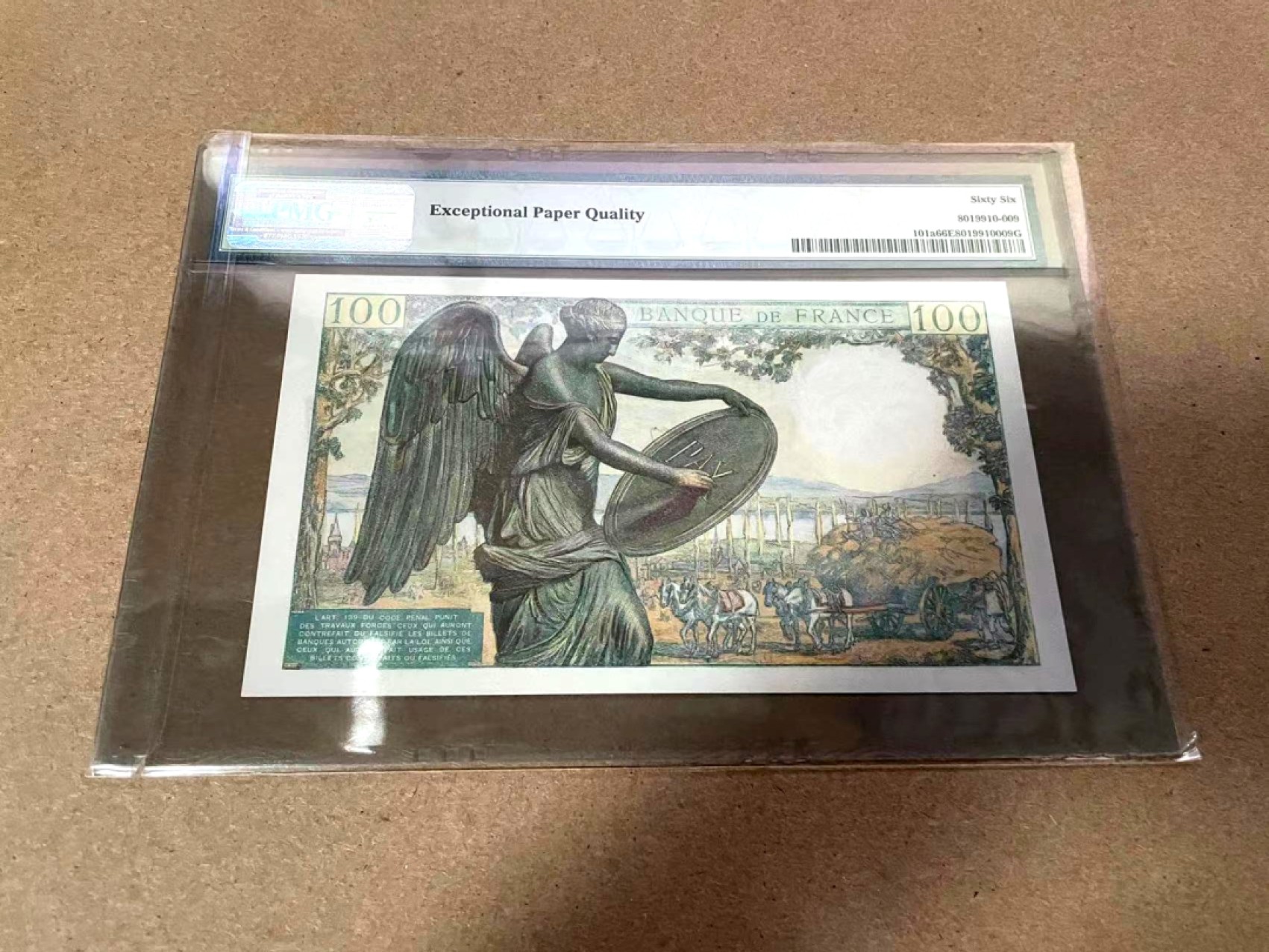 【Blue Auction】✨世界纸币精拍第317期——小精品场 【无47】法国 1944年100法郎 PMG66EPQ 笛卡尔  