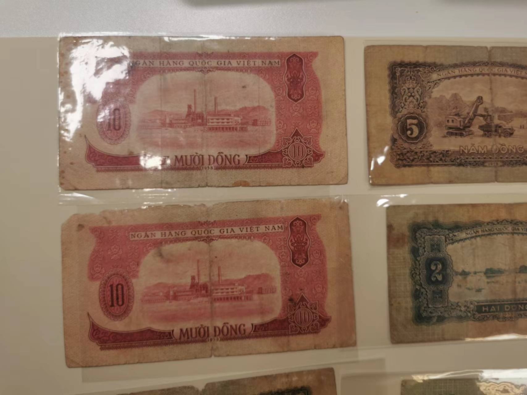 237.【鲸贝乐淘★两拍包邮】三字经·第“为人子，方少时”号拍卖 【中国代印★越南🇻🇳】1958年1.2.5.10盾，2套一起，5盾海鸥水印，流通品相如图所示