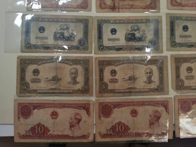 238.【鲸贝乐淘★两拍包邮】三字经·第“亲师友，习礼仪”号拍卖 【中国代印★越南🇻🇳】1958年1.2.5.10盾，3套一起，5盾海鸥水印，流通品相如图所示