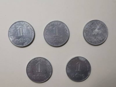 238.【鲸贝乐淘★两拍包邮】三字经·第“亲师友，习礼仪”号拍卖 【越南🇻🇳】1971年南越1盾硬币5枚，铝币带原光难得，好品相如图所示