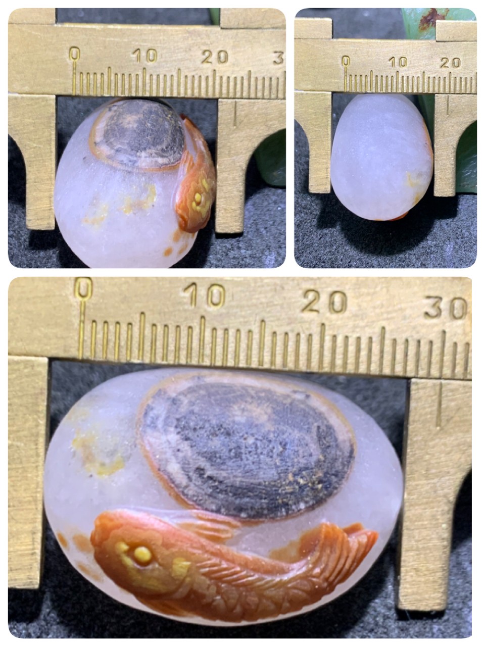 精美亚光满冰飘原皮天眼纹战国红玛瑙雕刻手工俏色巧雕鲤鱼吊坠一个