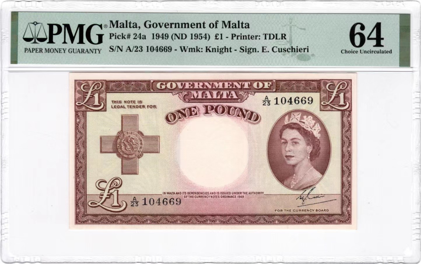 【Blue Auction】✨世界纸币精拍第317期——小精品场 马耳他 1949年1镑 大冠女王 PMG64
