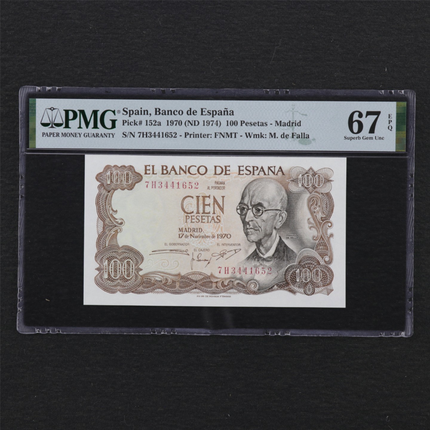 【亘邦集藏】第156期拍卖 1970年 西班牙100比塞塔 PMG 67EPQ 7H3441652