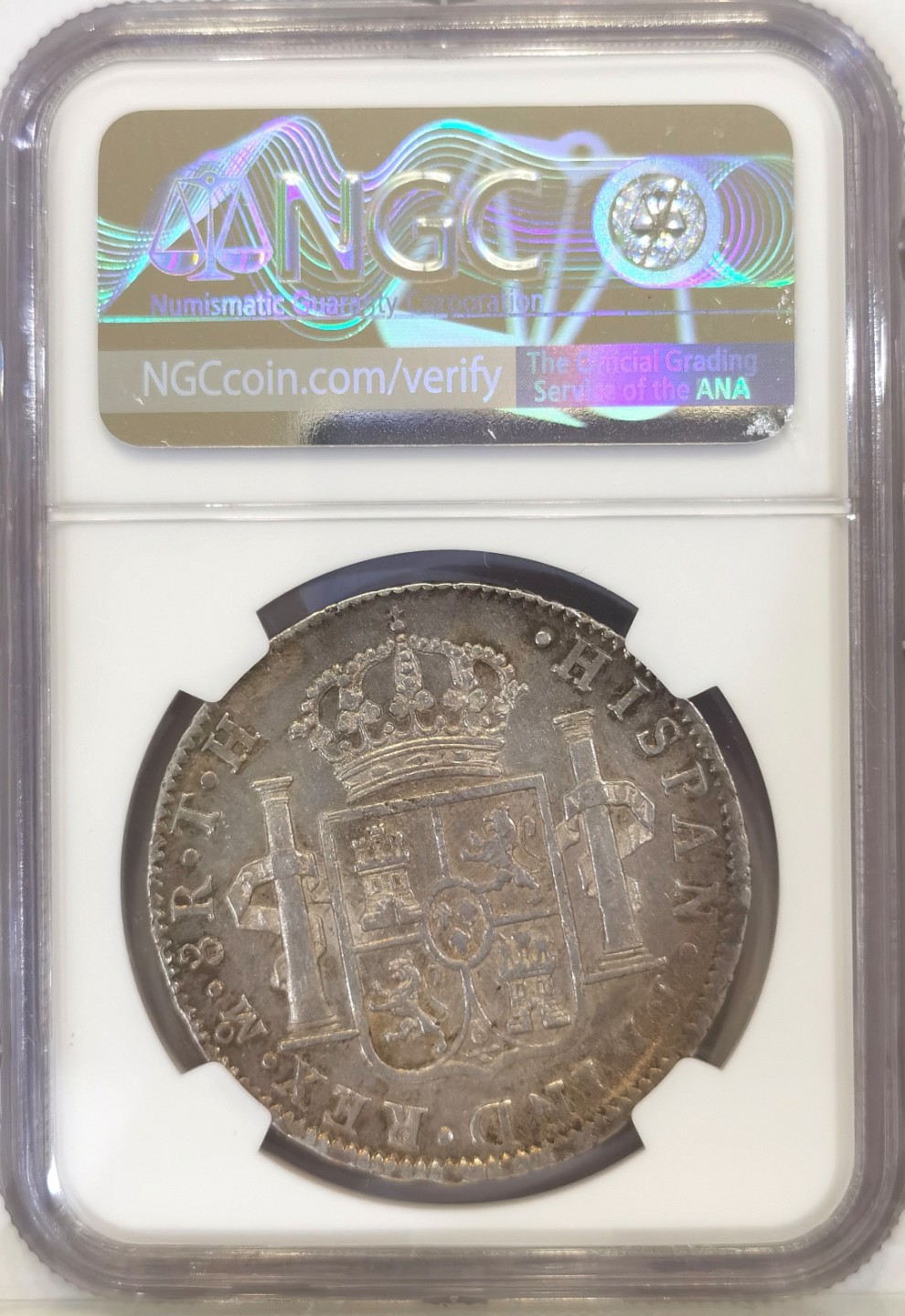 博洋堂世界钱币拍卖第024期（全场包邮） NGC AU55 墨西哥卡洛斯四世 1808 8里亚尔 淡金彩色包浆 底光十足 价值洼地 收藏性价比高