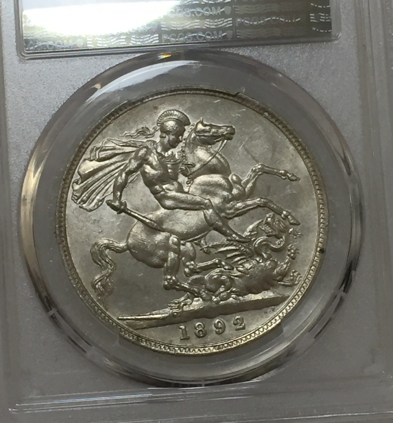方圆集藏第四期专场 11467-PCGS62分英国1892年维多利亚高冠马剑银币