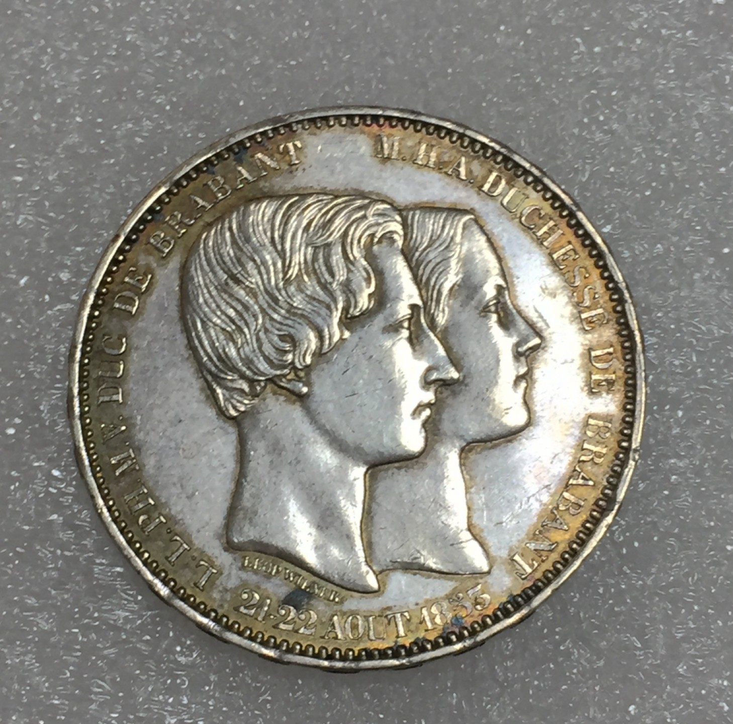 方圆集藏第四期专场 9120-比利时1853年利奥波德一世公爵大婚双人像5法郎