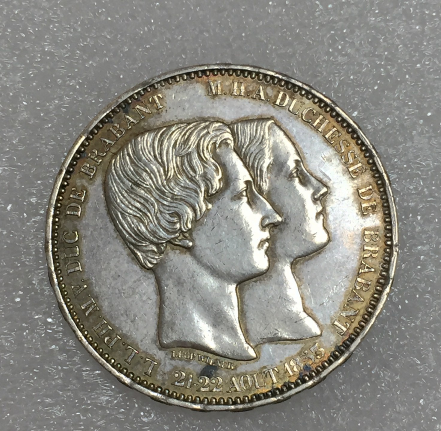 方圆集藏第四期专场 9120-比利时1853年利奥波德一世公爵大婚双人像5法郎