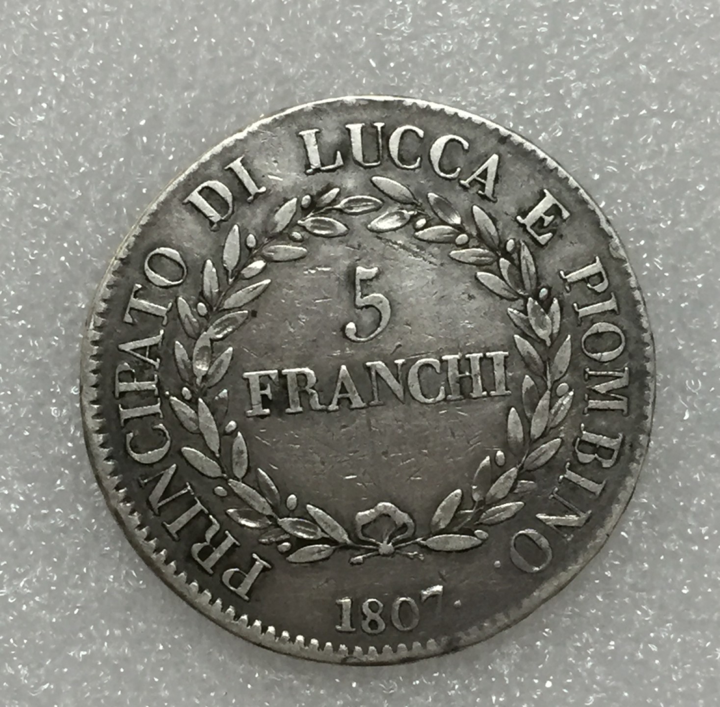 方圆集藏第四期专场 9564-法占意大利1807年 卢卡5法郎