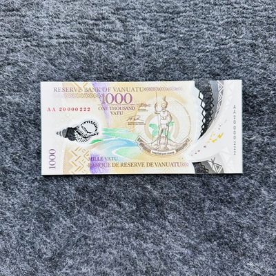 80th ¥¥ 🐰 大洋洲塑料钞和纸钞（获奖钞，样票，靓号） - 瓦努阿图2020年1000瓦图，新年份，新印刷厂百位豹子号222，（AA20 000222）