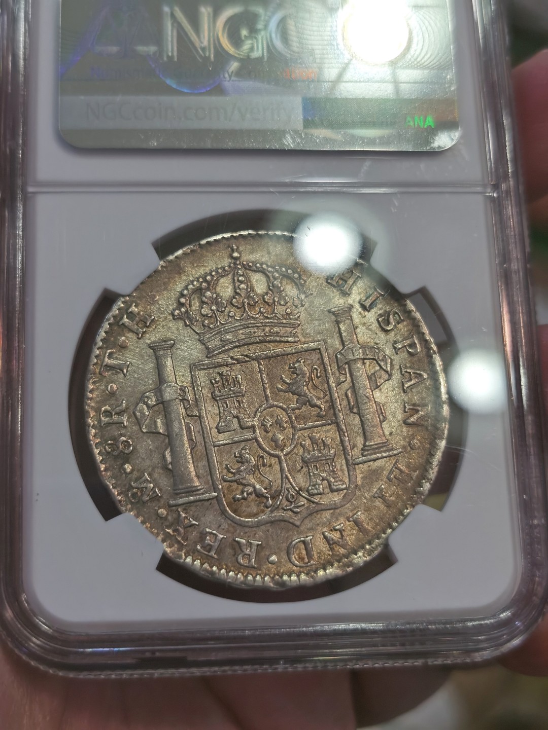 博洋堂世界钱币拍卖第024期（全场包邮） NGC AU55 墨西哥卡洛斯四世 1808 8里亚尔 淡金彩色包浆 底光十足 价值洼地 收藏性价比高