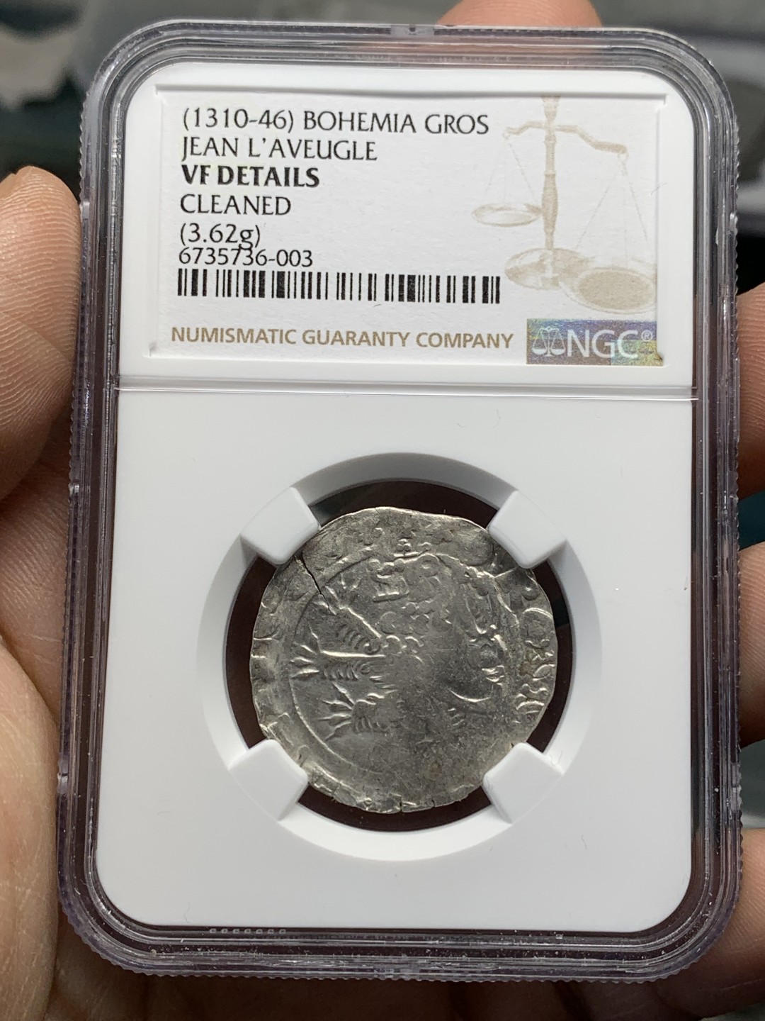《竞宝斋》第159场-周日，周一 2场 (全场包邮) NGC-VF 波西米亚 1310 约翰狮子币 1格罗斯银币 少见品种