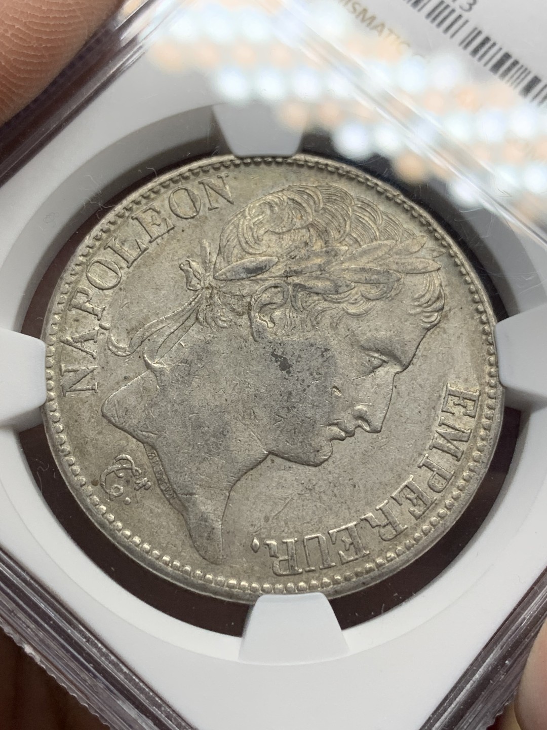 《竞宝斋》第159场-周日，周一 2场 (全场包邮) NGC-AU55 1810年法国拿破仑5法郎 1810的评级数量大概是1811的20%，老包浆状态可以