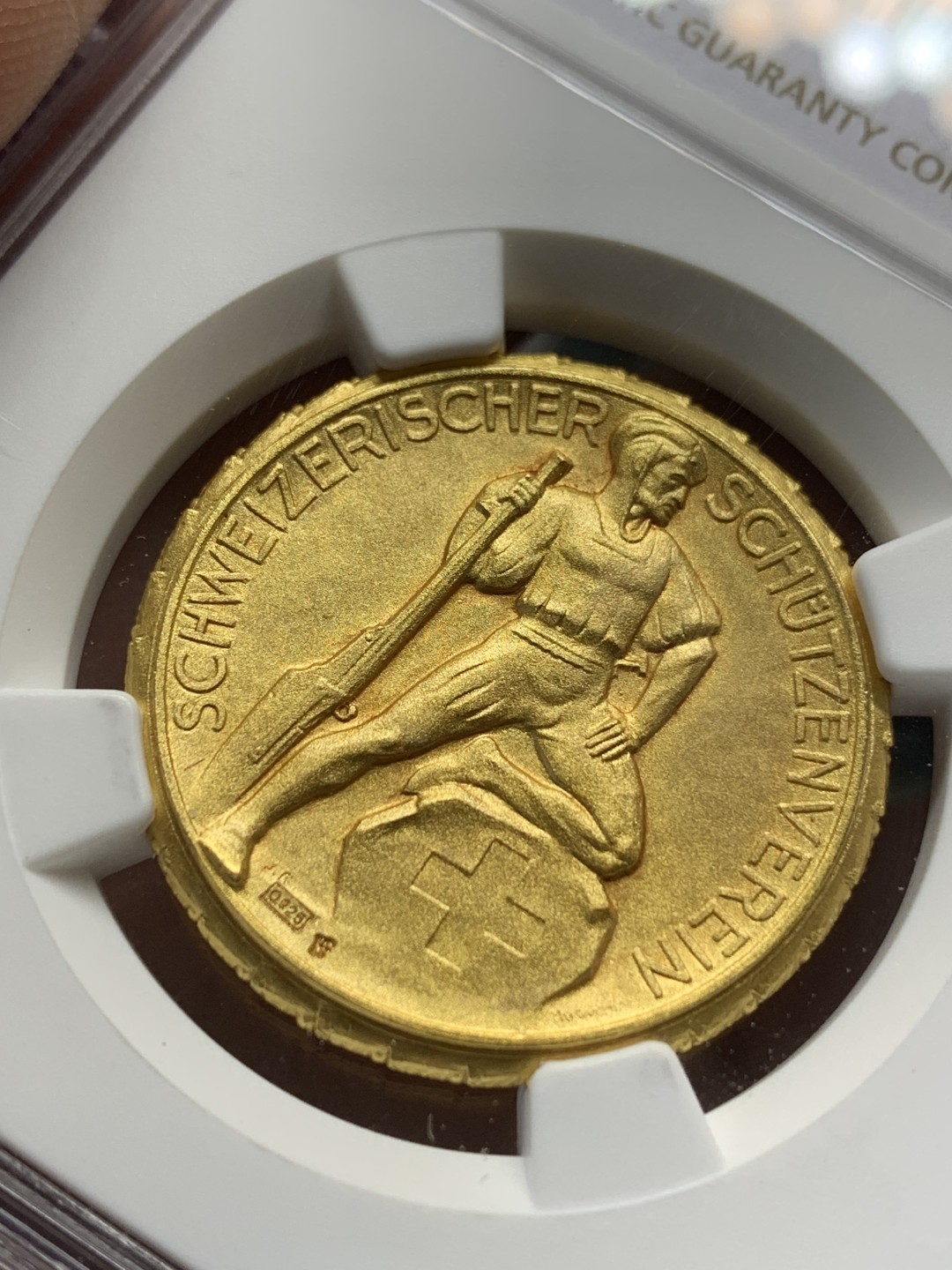 《竞宝斋》第159场-周日，周一 2场 (全场包邮) NGC MS66 1920-30年瑞士射击节镀金银章 顶级分数 细节非常好